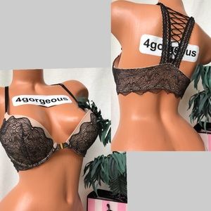 VICTORIAS SECRET 32b BOMBSHELL RACERBACK NUDE BLACK BRA ADD 2 CUP FRONT CLOSE